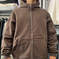 FELPA ZIP CAPPUCCIO MARRONE