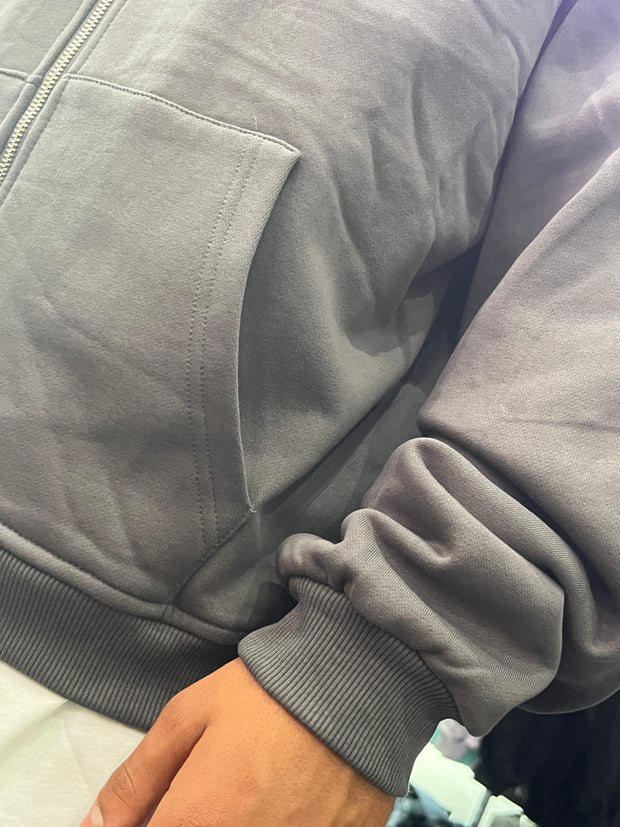 FELPA ZIP CAPPUCCIO GRIGIA SCURO