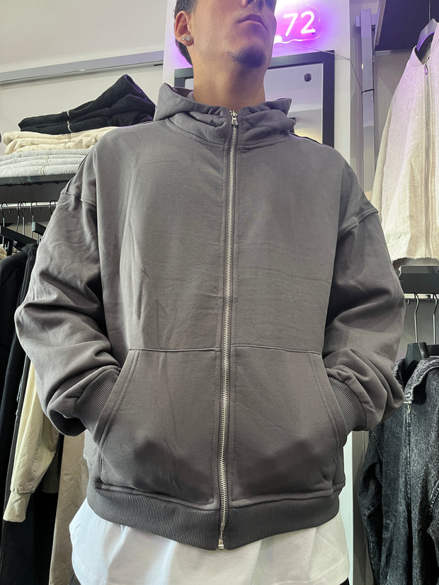 FELPA ZIP CAPPUCCIO GRIGIA SCURO