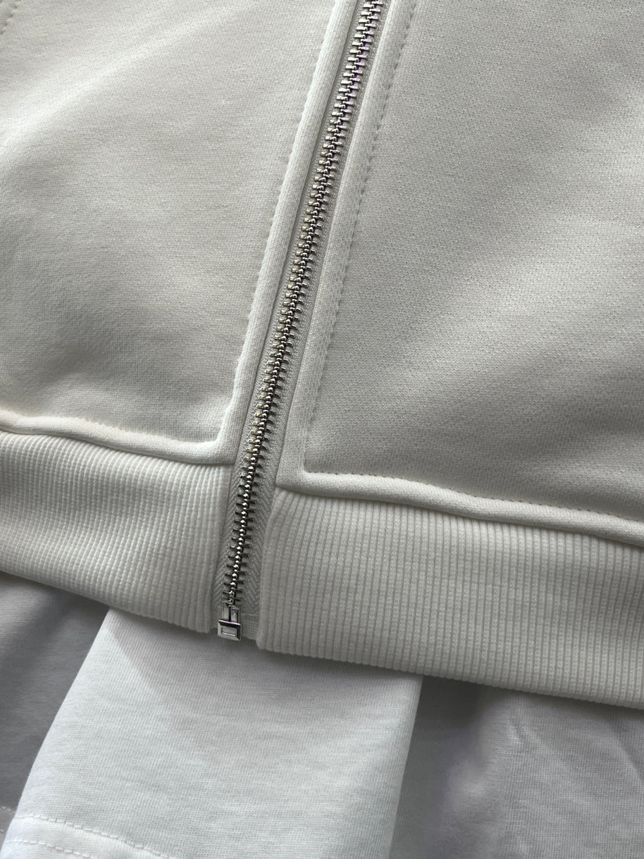 FELPA ZIP CAPPUCCIO BIANCO