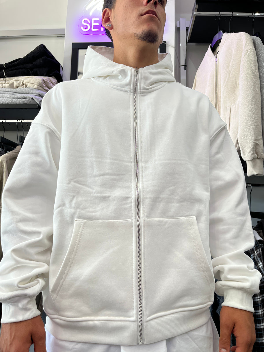 FELPA ZIP CAPPUCCIO BIANCO