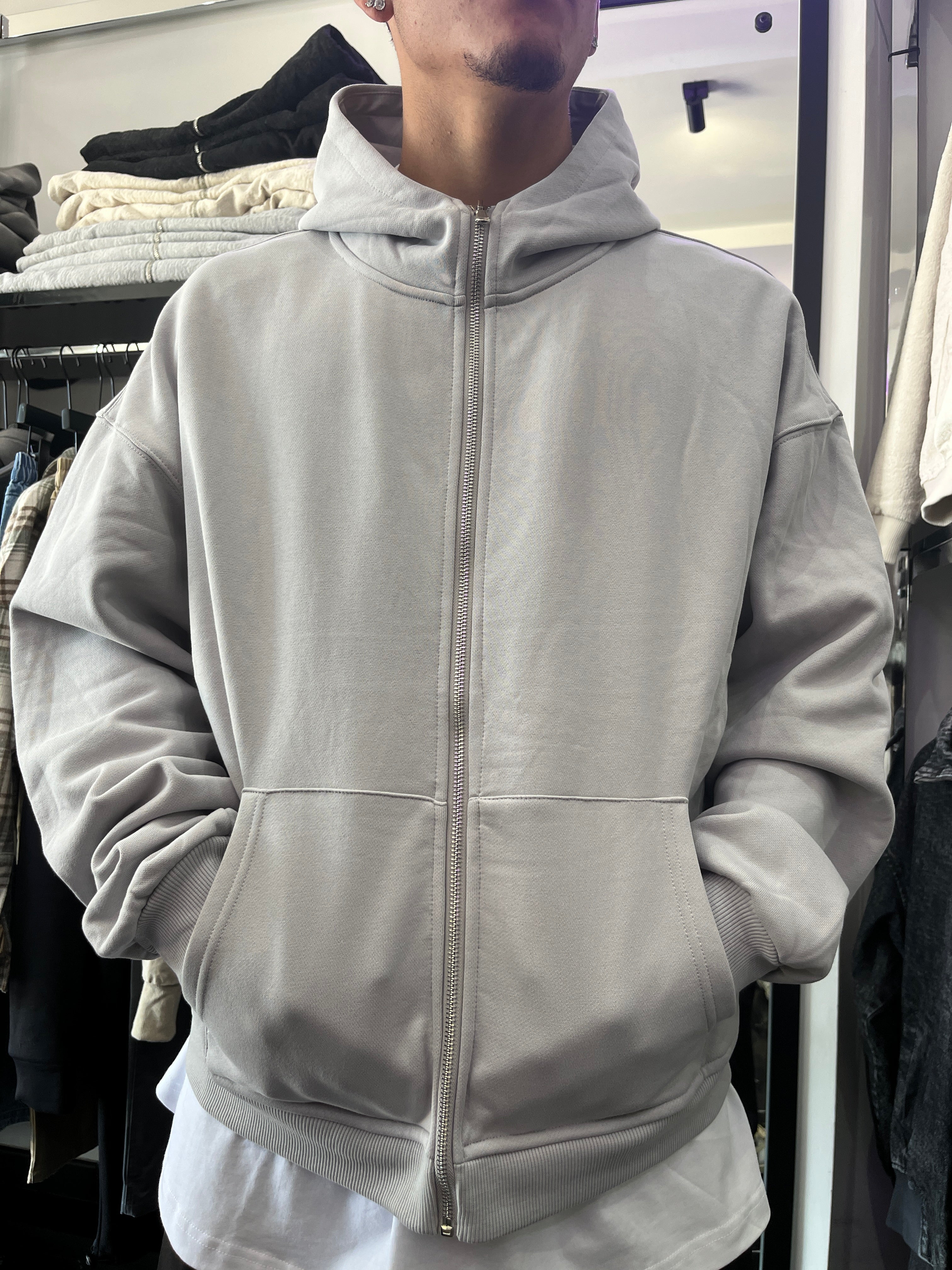 FELPA ZIP CAPPUCCIO GHIACCIO