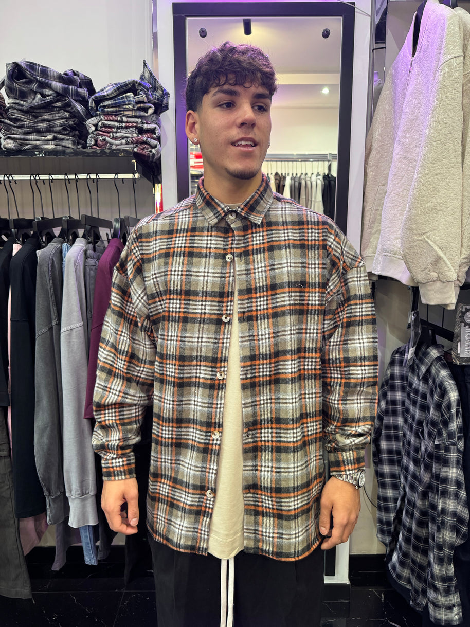 CAMICIONE A QUADRI BEIGE E ARANCIONE
