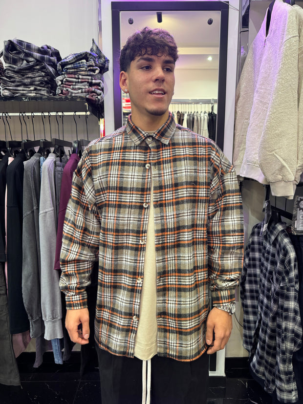 CAMICIONE A QUADRI BEIGE E ARANCIONE