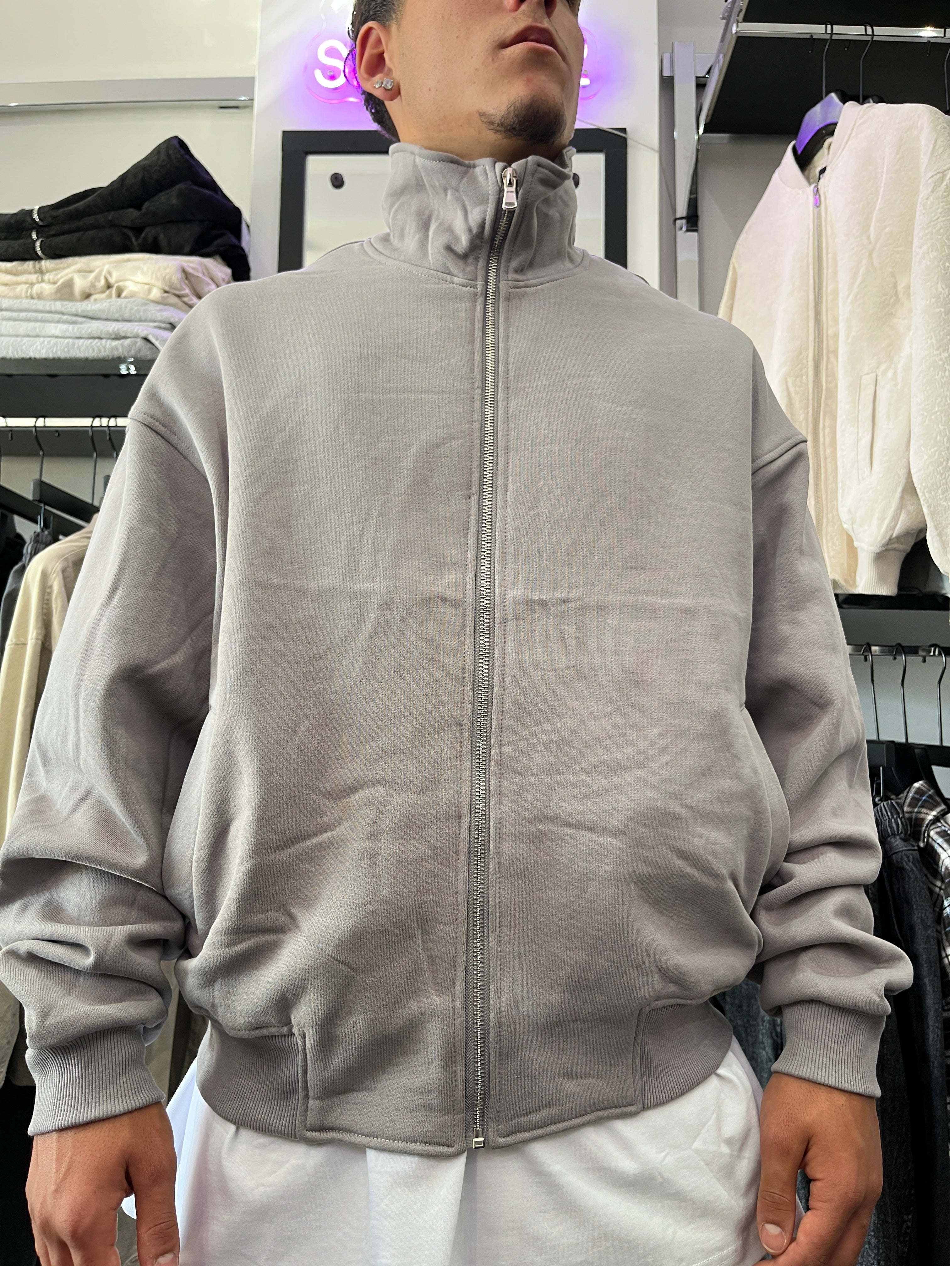 FELPA ZIP CROP GRIGIA CHIARO