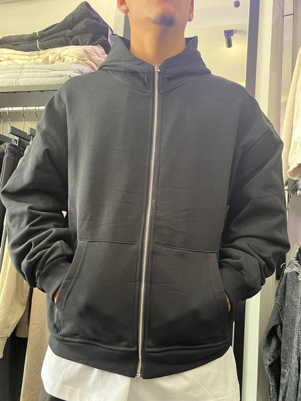 FELPA ZIP CAPPUCCIO NERA
