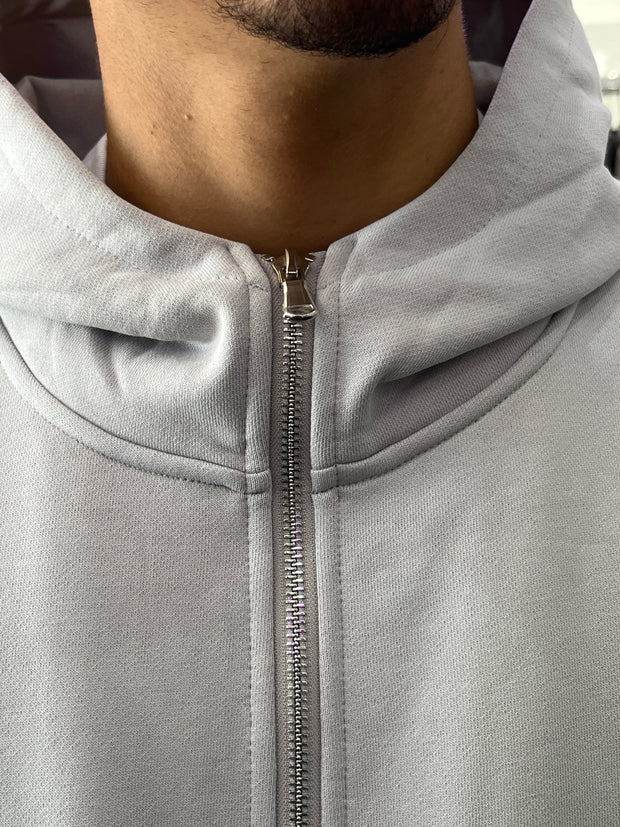 FELPA ZIP CAPPUCCIO GHIACCIO