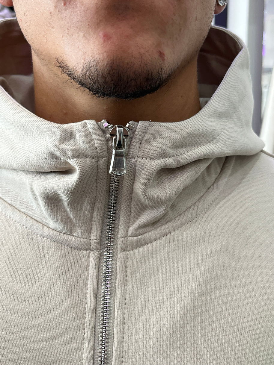 FELPA ZIP CAPPUCCIO BEIGE