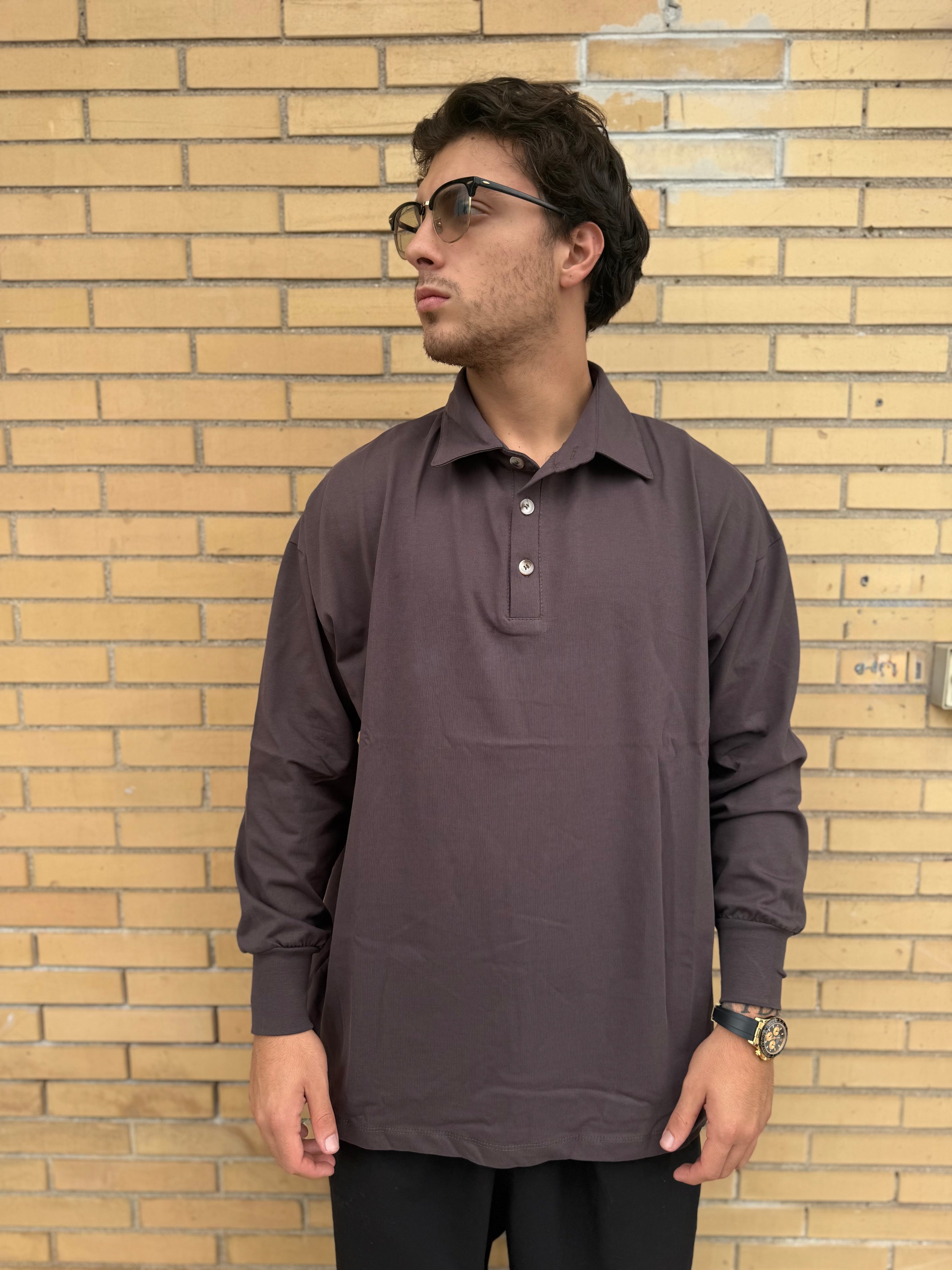 POLO OVER MANICA LUNGA  MARRONE