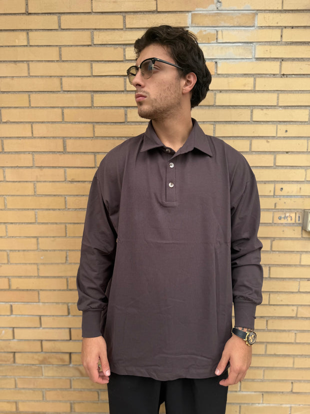 POLO OVER MANICA LUNGA  MARRONE