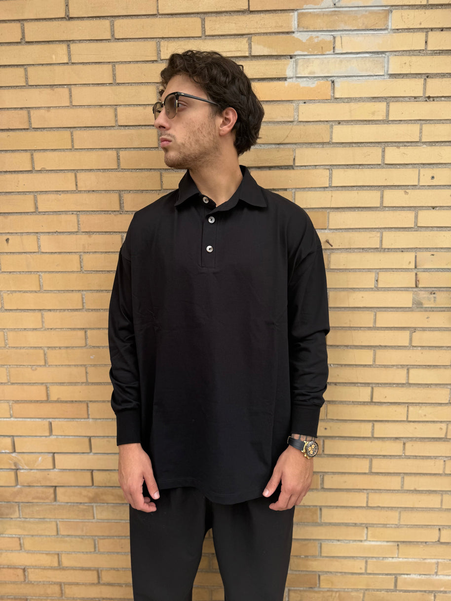 POLO OVER MANICA LUNGA NERA