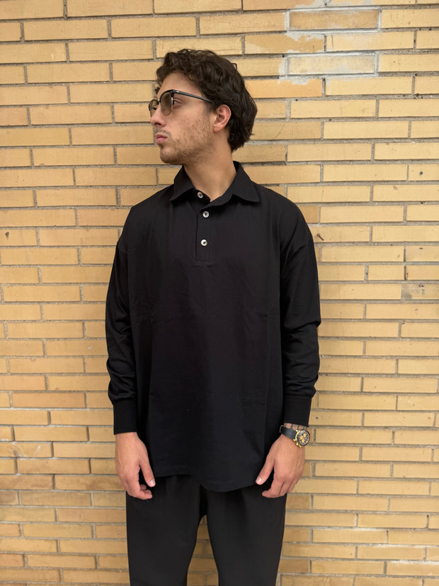 POLO OVER MANICA LUNGA NERA