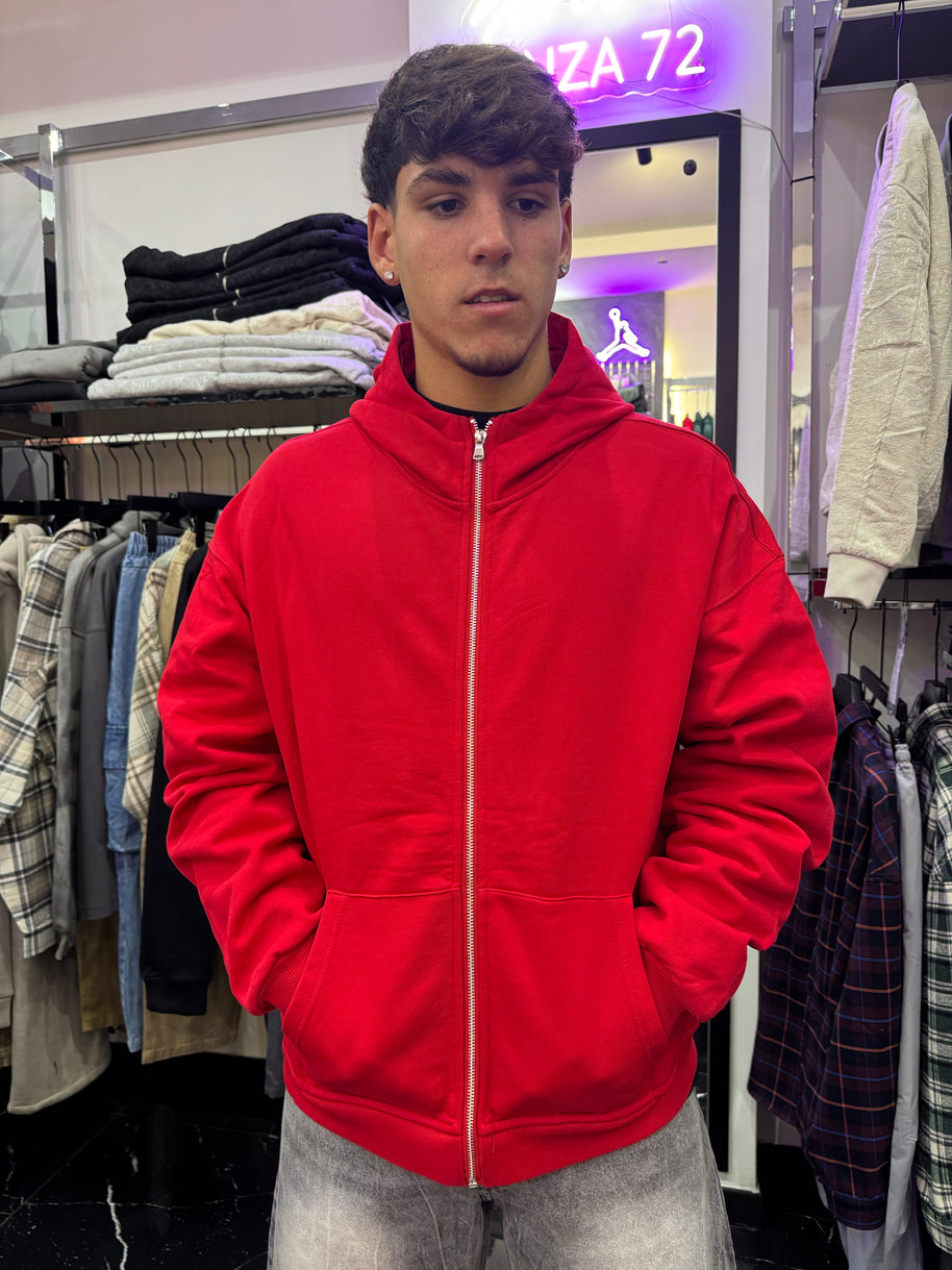 FELPA ZIP CON CAPPUCCIO ROSSO