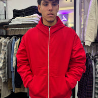 FELPA ZIP CON CAPPUCCIO ROSSO