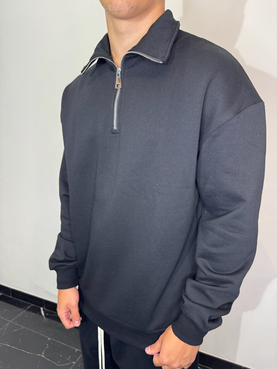 FELPA MEZZA ZIP (NERO)