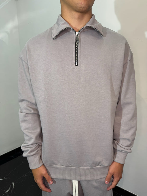 FELPA MEZZA ZIP (GRIGIO CHIARO)