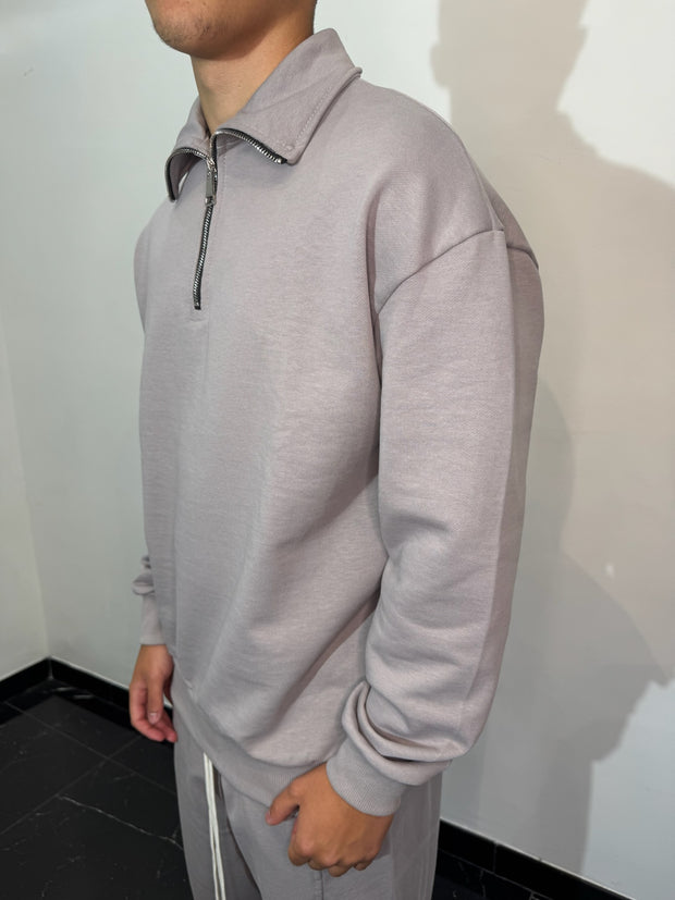 FELPA MEZZA ZIP (GRIGIO CHIARO)