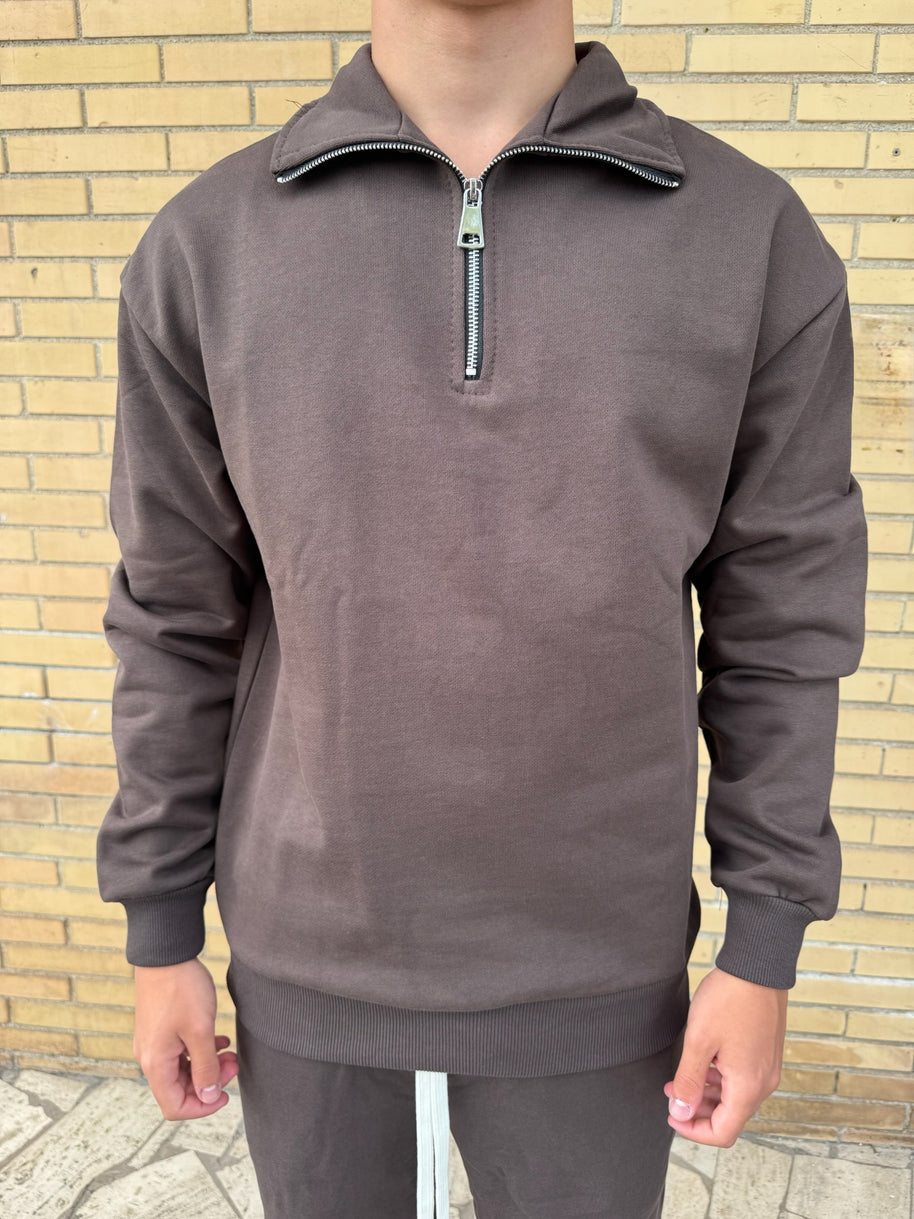 FELPA MEZZA ZIP (MARRONE)