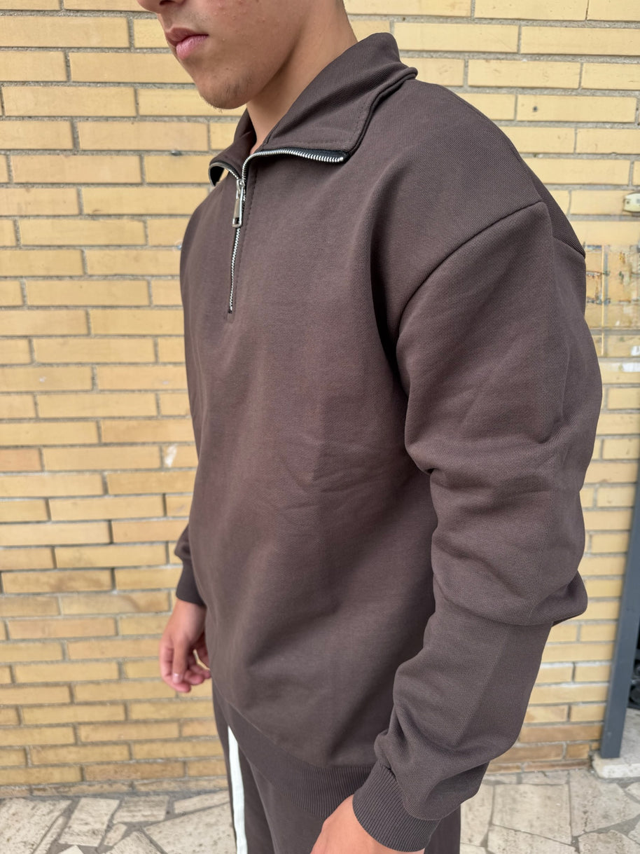FELPA MEZZA ZIP (MARRONE)